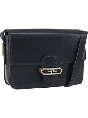 GUCCI Shoulder Bag Leather Navy Gold